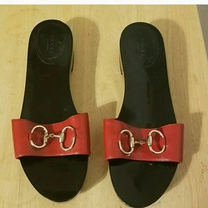 Gucci Womans Red Patent Leather Horsebit Shoes